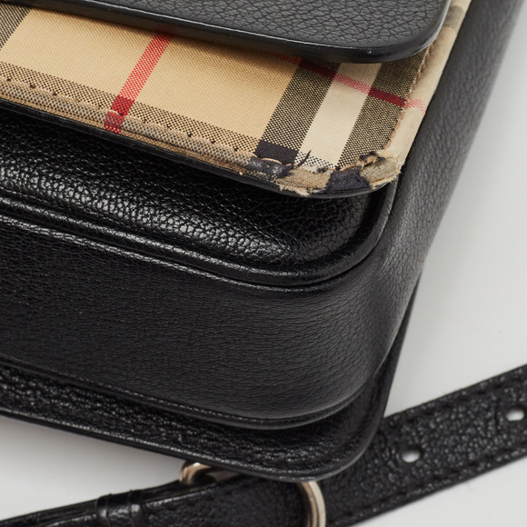 BURBERRY Black/Beige House Check Fabric and Leather D Ring Shoulder Bag - Picture 8 of 8